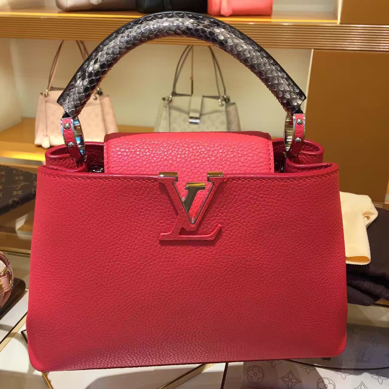 Authentic Louis Vuitton Capucines Python BB Bag M92039 Rubis